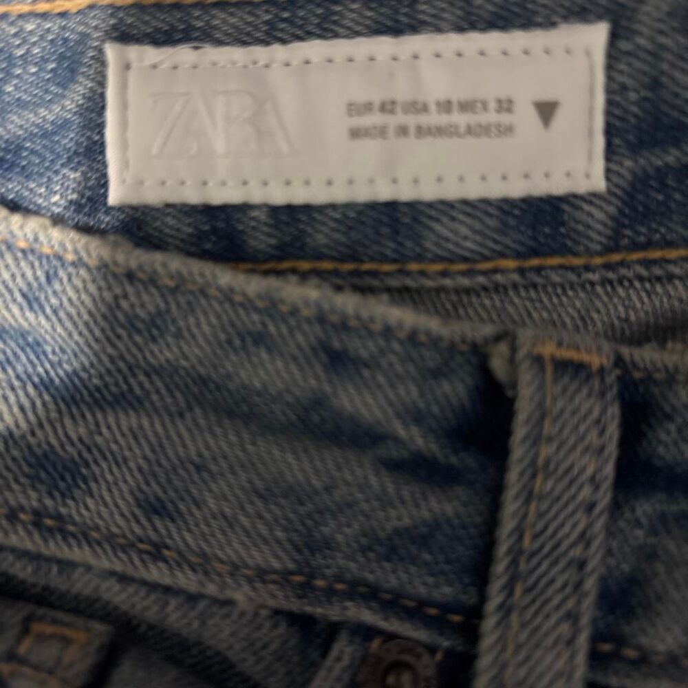 Zara Wide Leg Baggy Jeans Light Wash Cuffed Womens Size 10 EUR 42 NWT - Picture 4 of 4